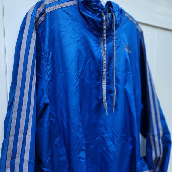 Adidas Lightweight Windbreaker Jacket L- BLUE w/GREY STRIPES - Picture 2 of 4